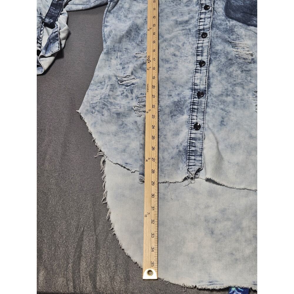 Thrill Jeans Shirt Womens Extra Large Buttoned Destroyed Distressed Denim Shirt - Picture 7 of 8